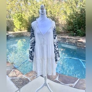 Free people off white  Dress with Black Floral Sleeves